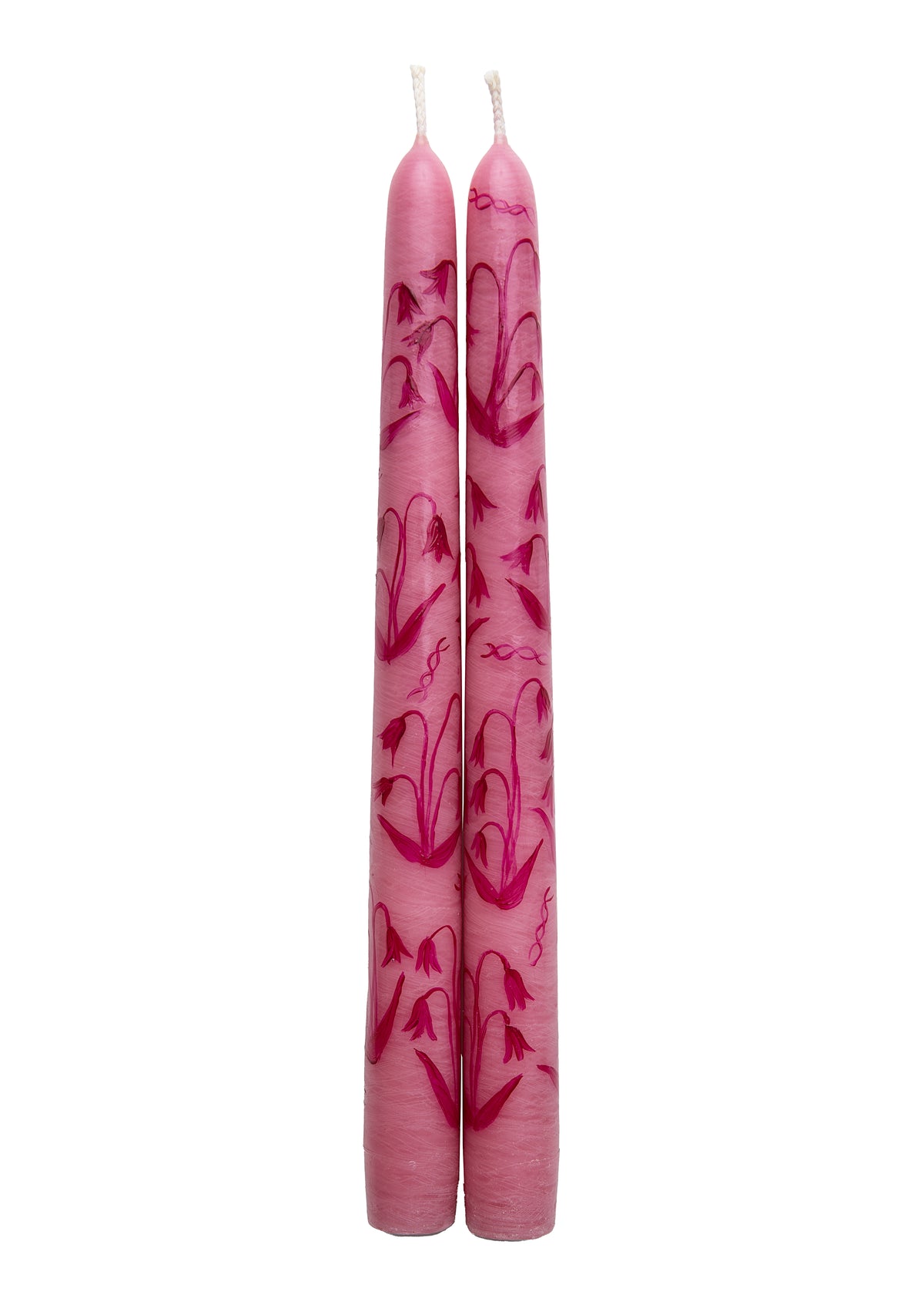 Pink Lily of the Valley Hand-Painted Taper Candles, Set of Two