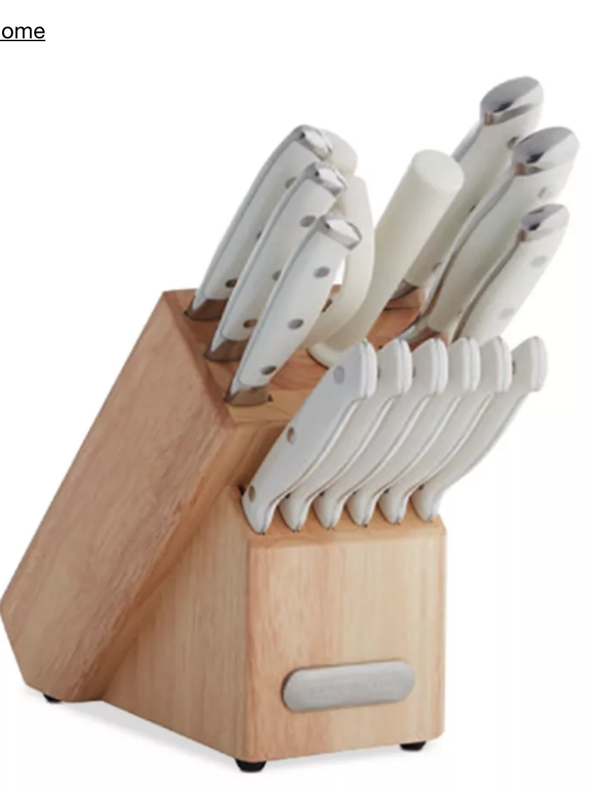 15-Pc. White Handle Cutlery Block Set