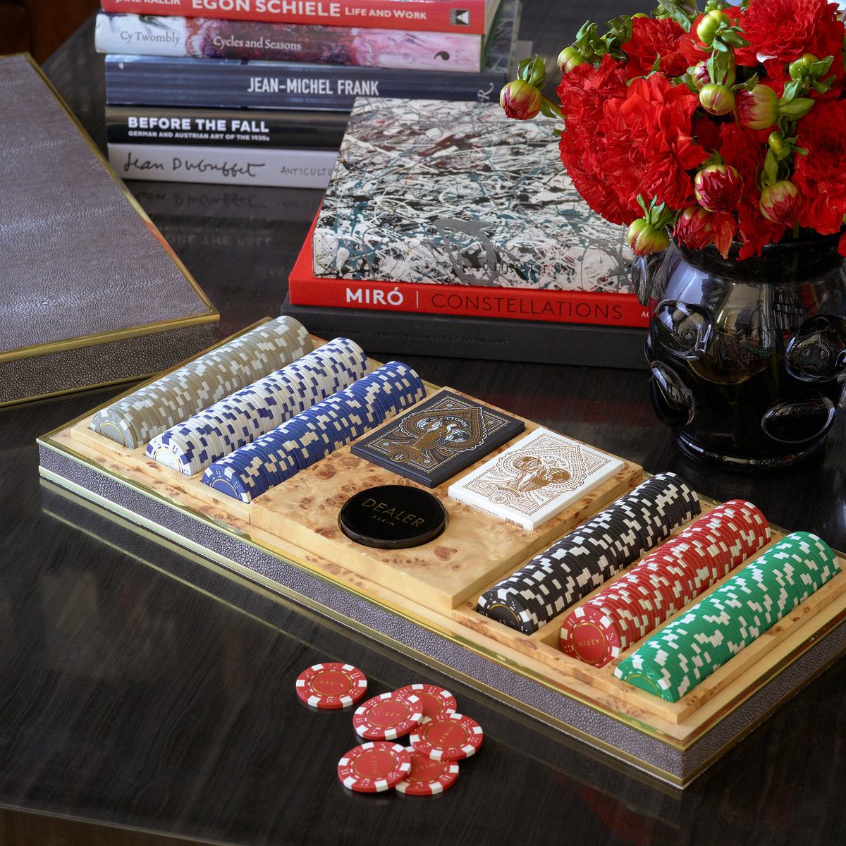 AERIN Shagreen Poker Set - Chocolate