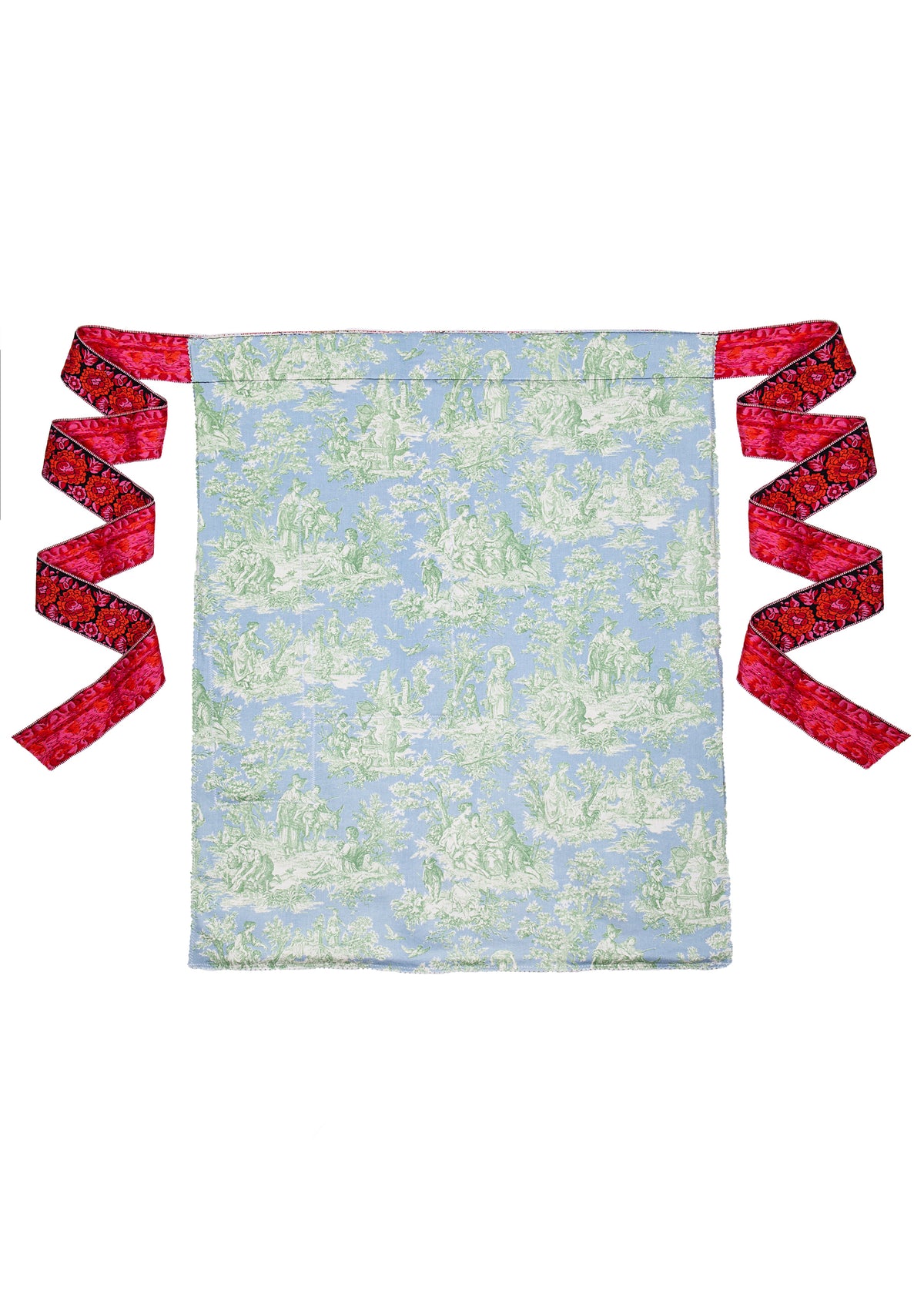 Vintage Rhododendron Apron with Mixed Floral Pockets and Pink Red Ribbon