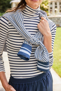 The Everyday Ribbed Turtleneck in Off White and Navy Stripe