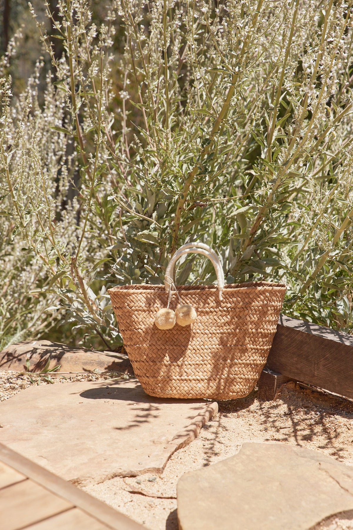 Oversized St Tropez Pom Pom Straw Tote