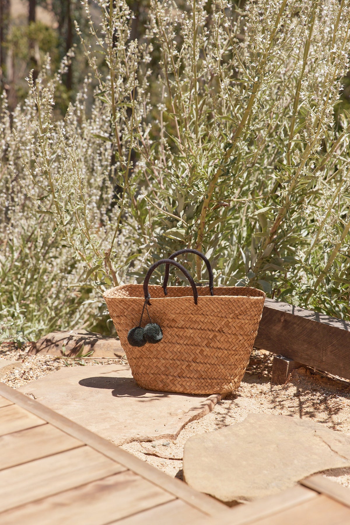 Oversized St Tropez Pom Pom Straw Tote