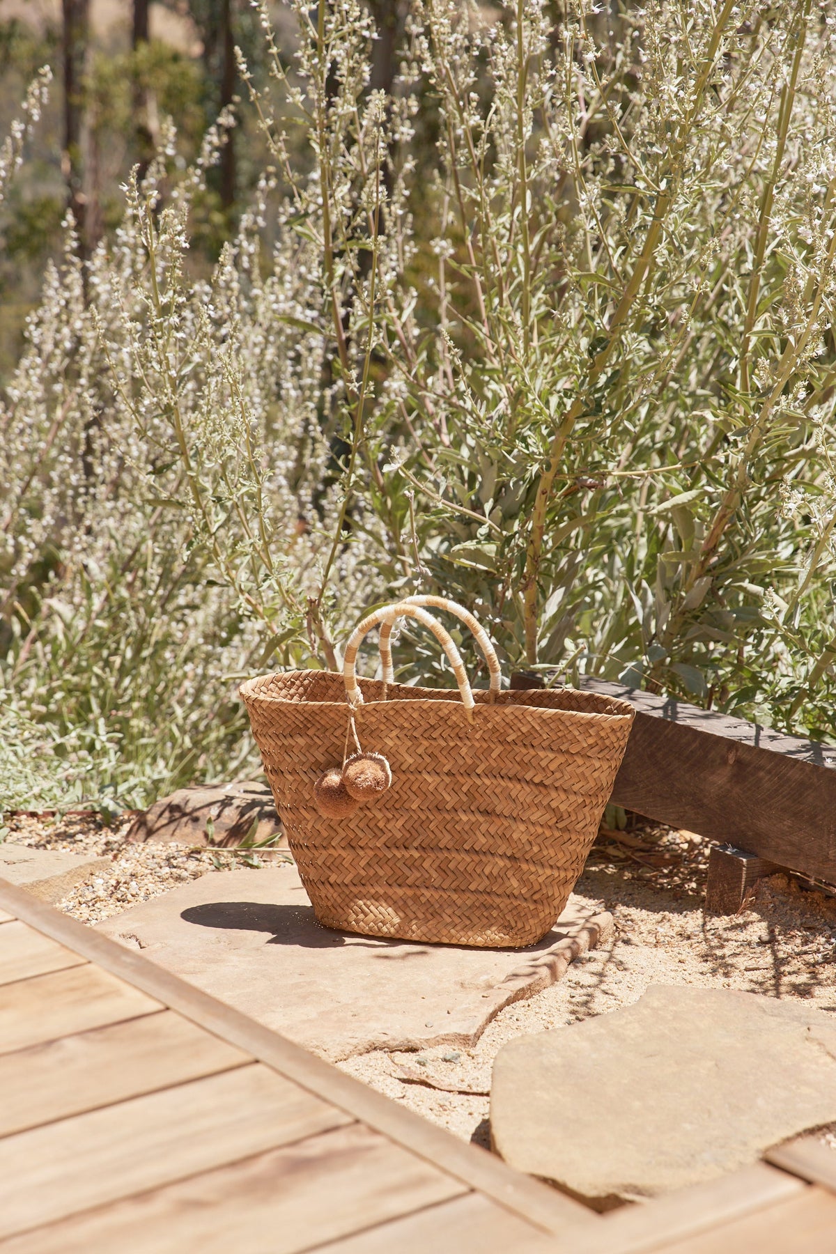 Oversized St Tropez Pom Pom Straw Tote