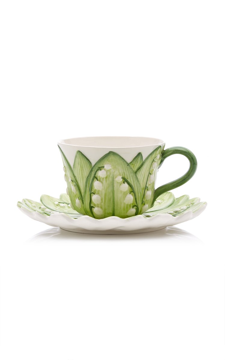 Set-Of-Six Lily Of The Valley Ceramic Breakfast Cup and Saucer