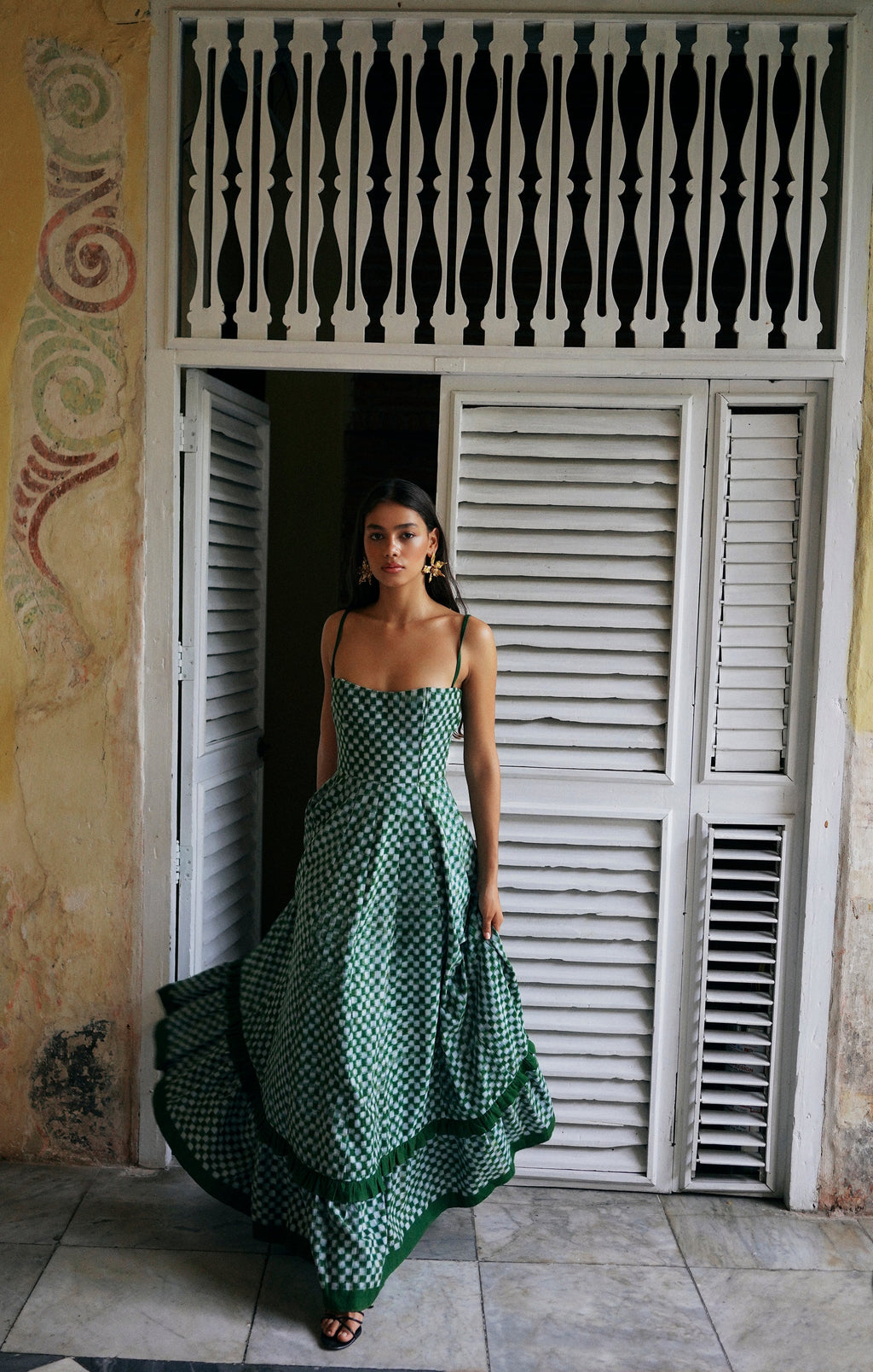 Checkmate Dress in Green S Checkmate Dress in Green S