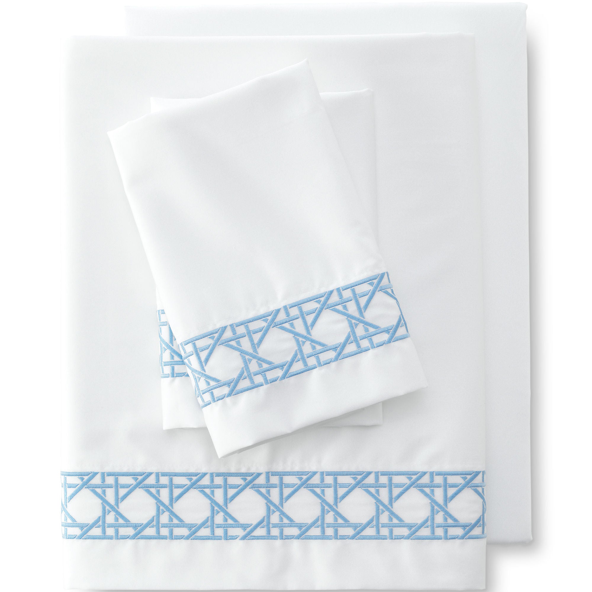 400 Thread Count Premium Supima Cotton No Iron Sateen Embroidered Cane Weave Bed Sheet Set