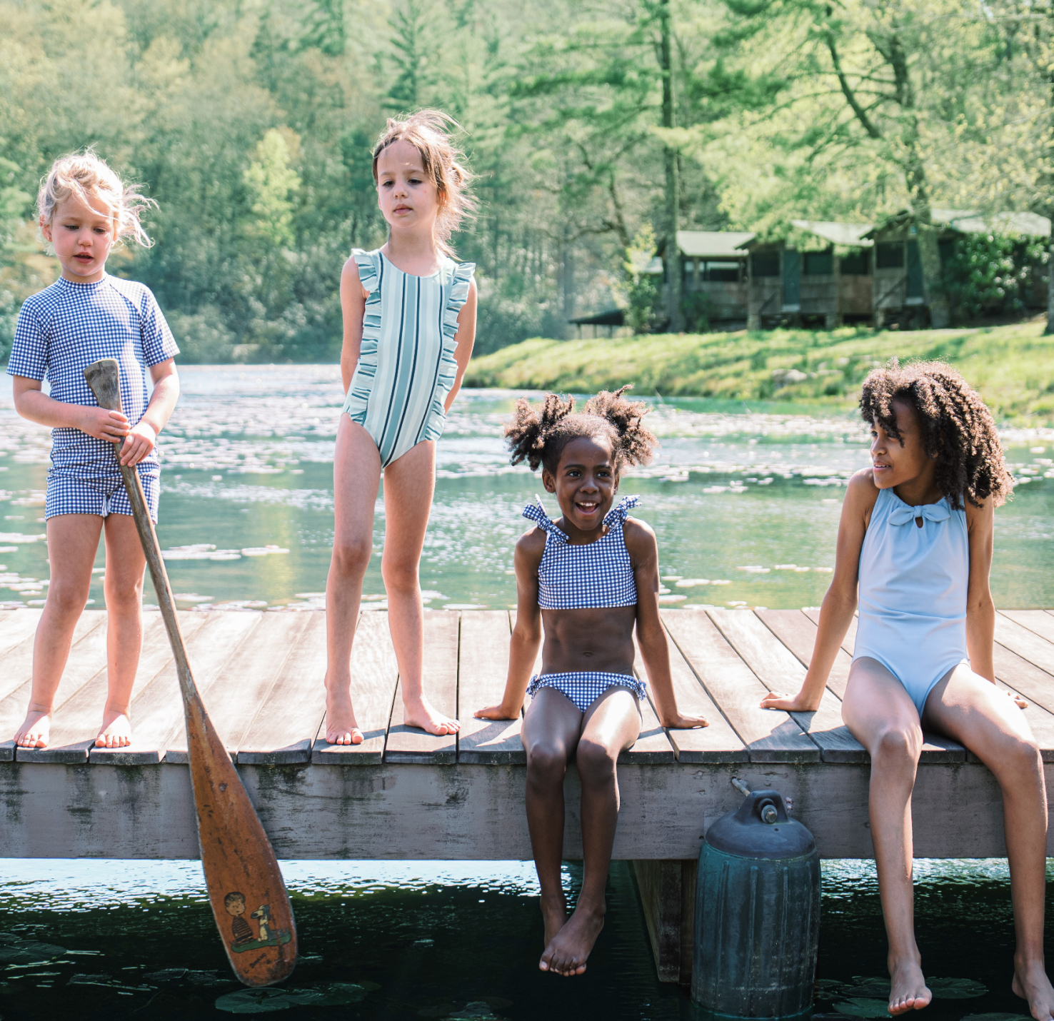 Girls Freshwater Blue Gathered One Piece