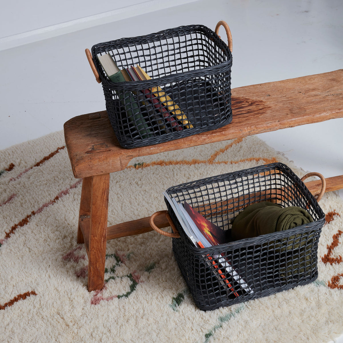 Rattan Cabouche Basket Set in Ink