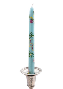 OTM Exclusive: Teal Floral Monogram Hand-Painted Taper Candles, Set of Two