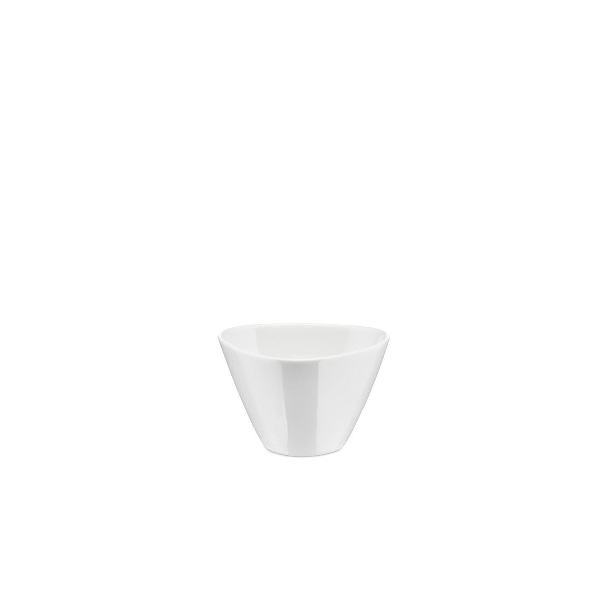 Front view of Colombina Teacup showcasing its sculptural white china bone design against a white background