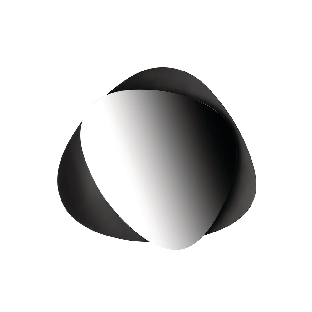 Front view of Colombina mirror showcasing overlapping black steel frame with organic petal shapes on white background