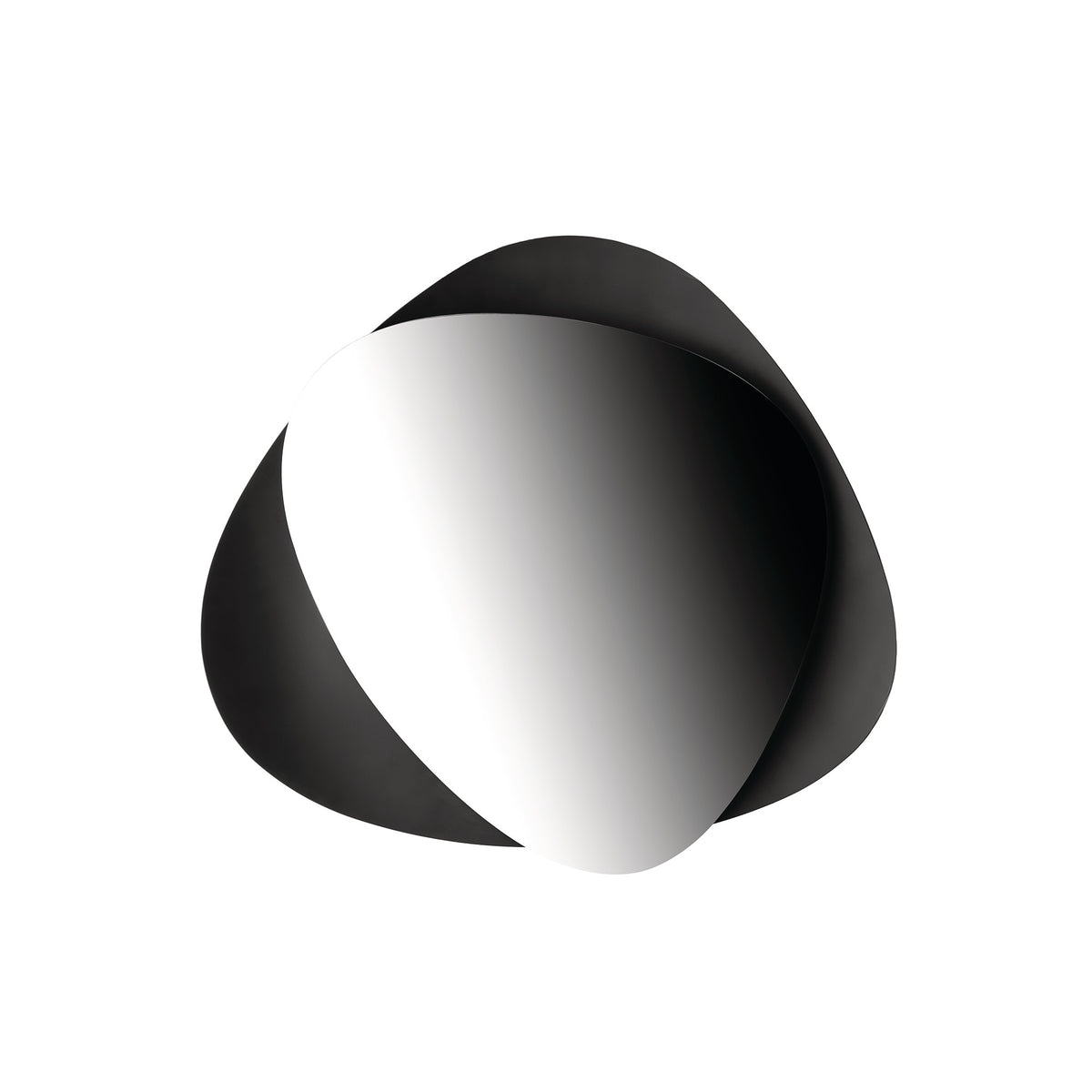 Front view of Colombina mirror showcasing overlapping black steel frame with organic petal shapes on white background