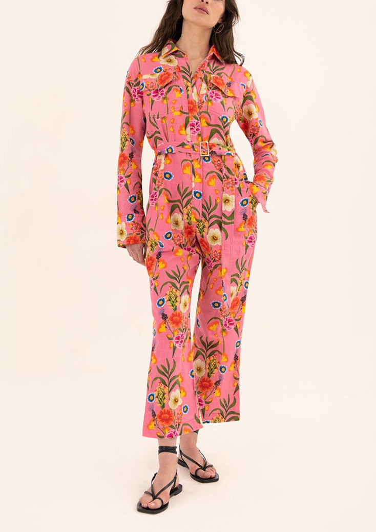 Remi Linen Jumpsuit in Vila Floral Pink