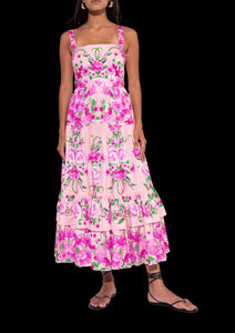 Daniela Cotton Midi Dress in Antheia Pink Placement