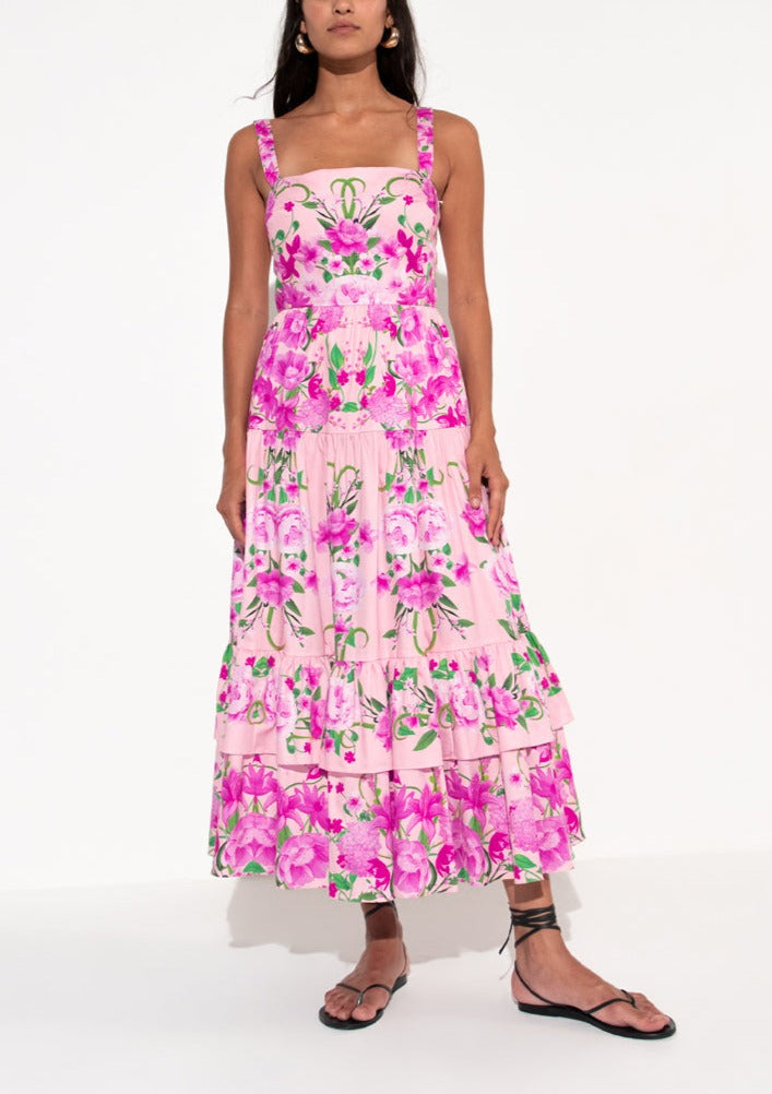 Daniela Cotton Midi Dress in Antheia Pink Placement