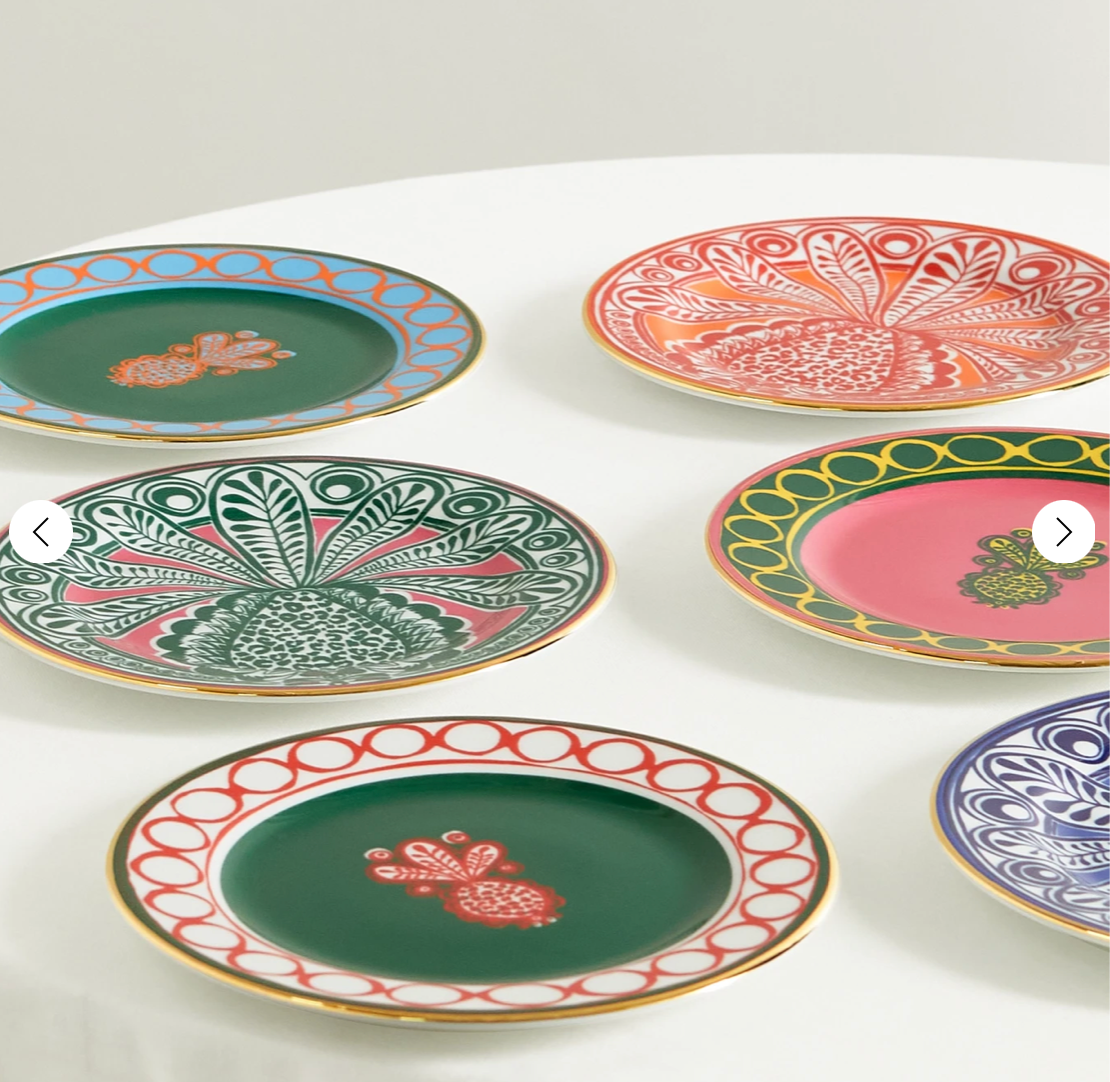Set of six gold-plated porcelain dessert plates
