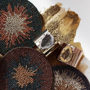 Druzy Napkin Rings in Gold with Gun Metal, Set of Two