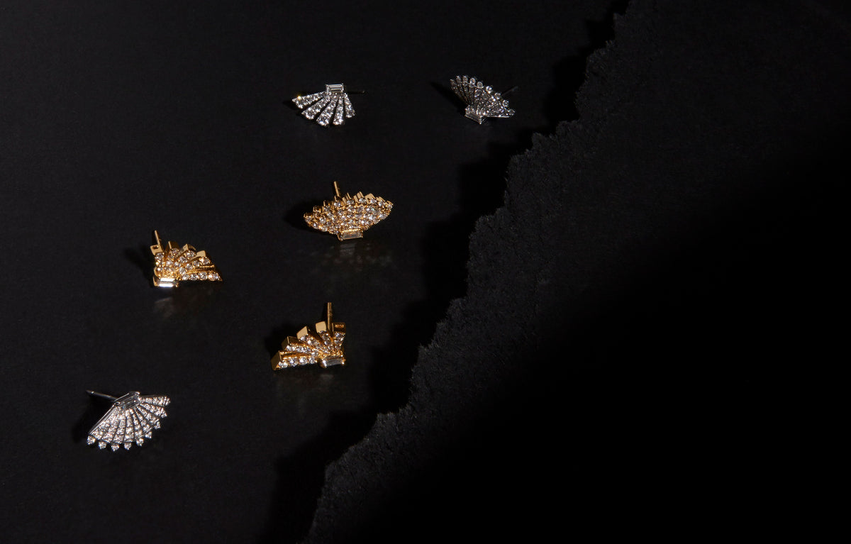 Angular Fan Diamond Baguette Earrings
