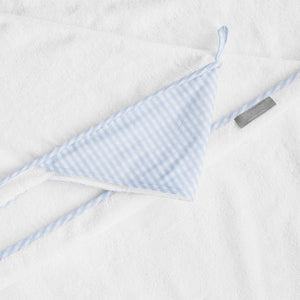 Hooded Towel And Wash Glove In Pale Blue Gingham