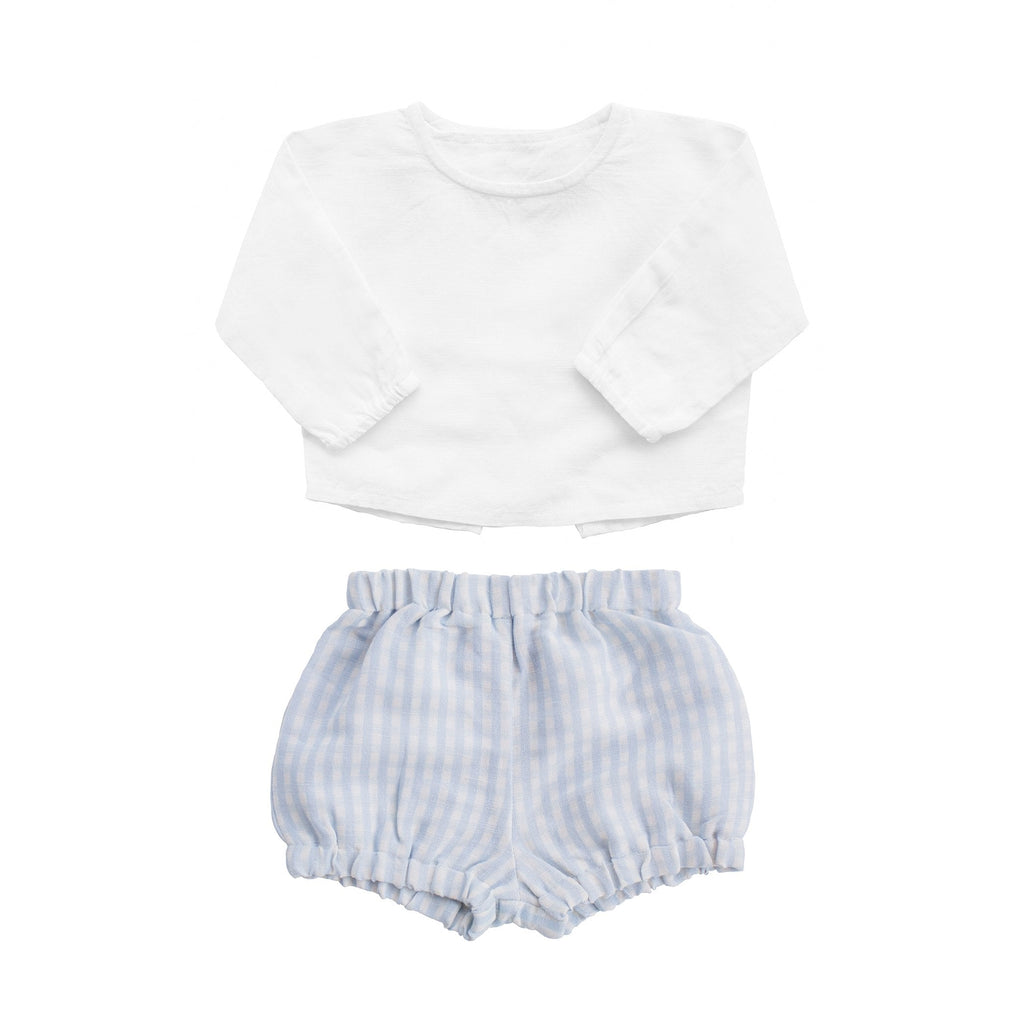 Gift Set In Boys White Shirt And Pale Blue Gingham Short