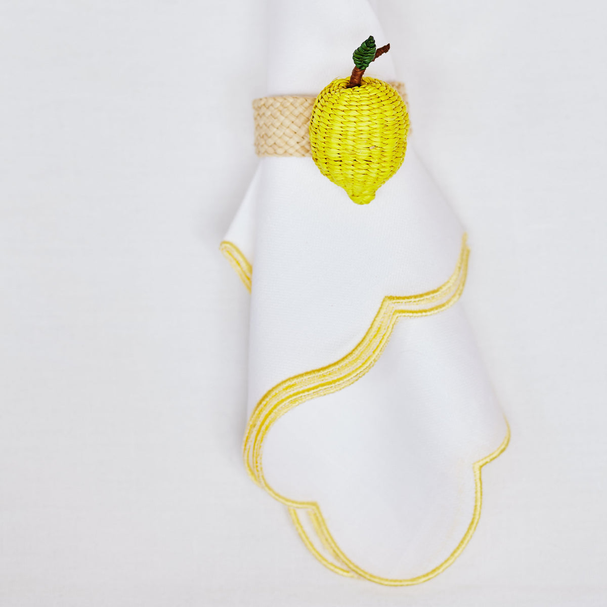 Embroidered Yellow Scallop Napkin, Set of 4