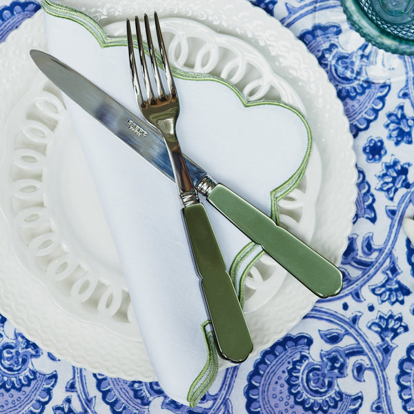 Embroidered Scallop Napkin, Set of 4 in Green
