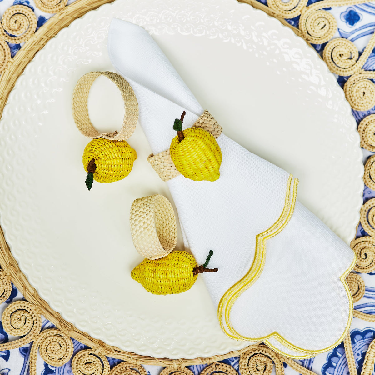 Embroidered Yellow Scallop Napkin, Set of 4