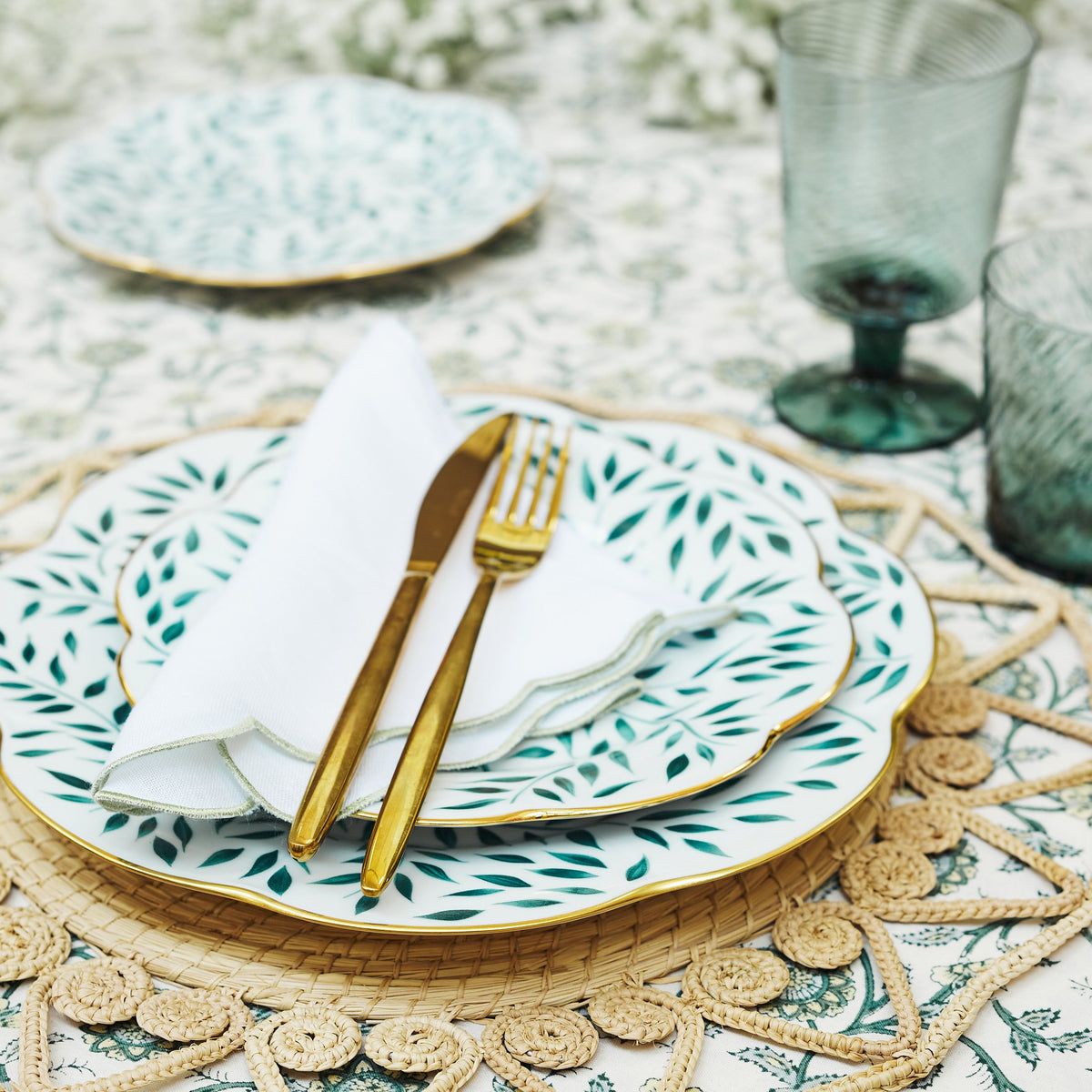 Spring Leaves in Green & Gold Salad and Dessert Plate