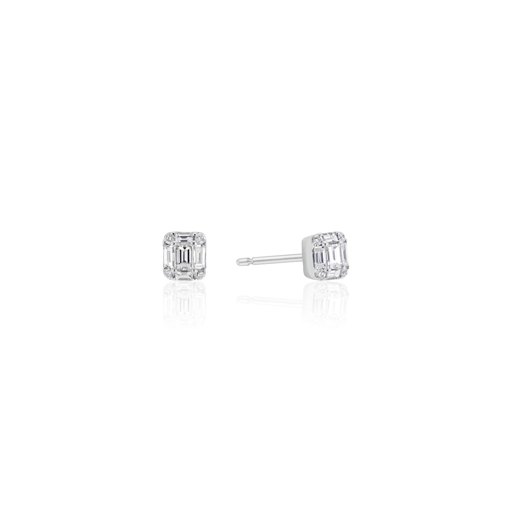 Petite Emerald Cut Illusion Diamond Stud Earrings