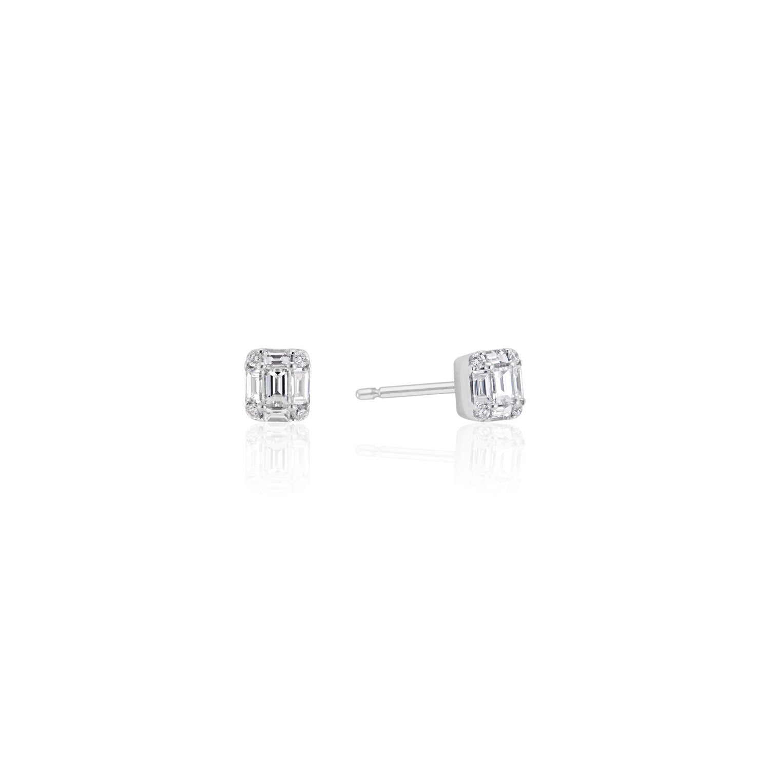 Petite Emerald Cut Illusion Diamond Stud Earrings