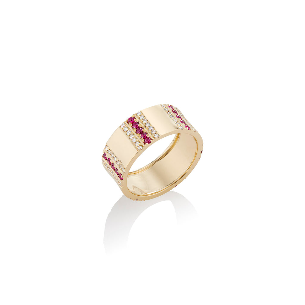 Pinstripe Strength Diamond and Ruby Cigar Band Ring