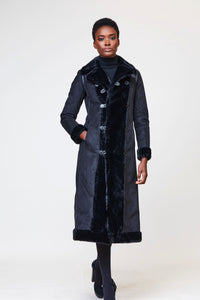 Catherine Faux Fur Reversible Coat in Noir