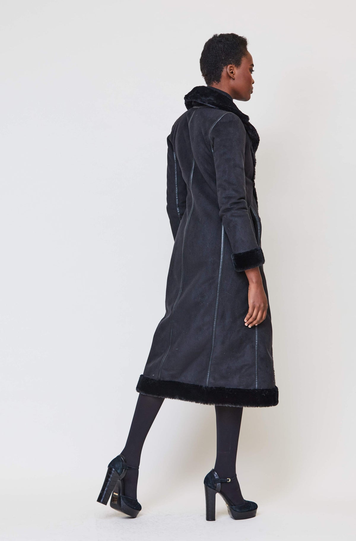 Catherine Faux Fur Reversible Coat in Noir