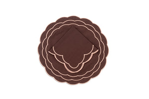 Sofia Linen Brown Placemat with Blooming Dahlia Embroidery