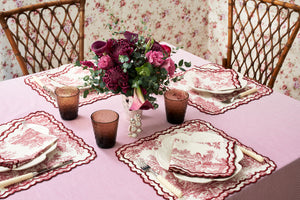 Elise Placemat and Napkin Set in Toile de Jouy Burgundy