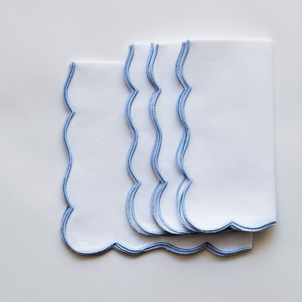 Embroidered Scallop Napkin, Set of 4 Light Blue Over The Moon