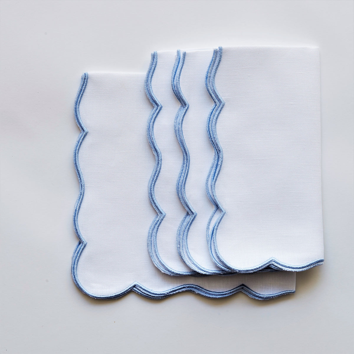 Embroidered Scallop Napkin, Set of 4  Light Blue