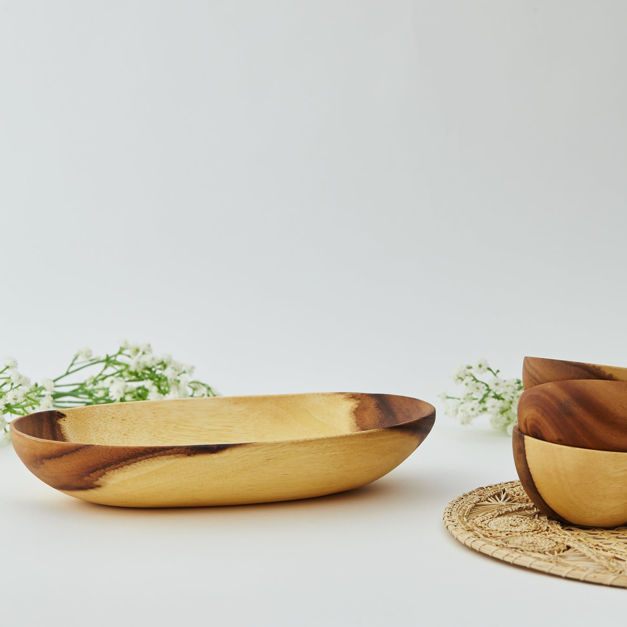 DARK ACACIA THIN OVAL - SERVING BOWL