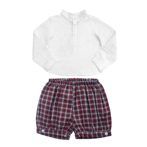 Boys French Collar White Shirt And Tartan Shorts Holiday Gift Set
