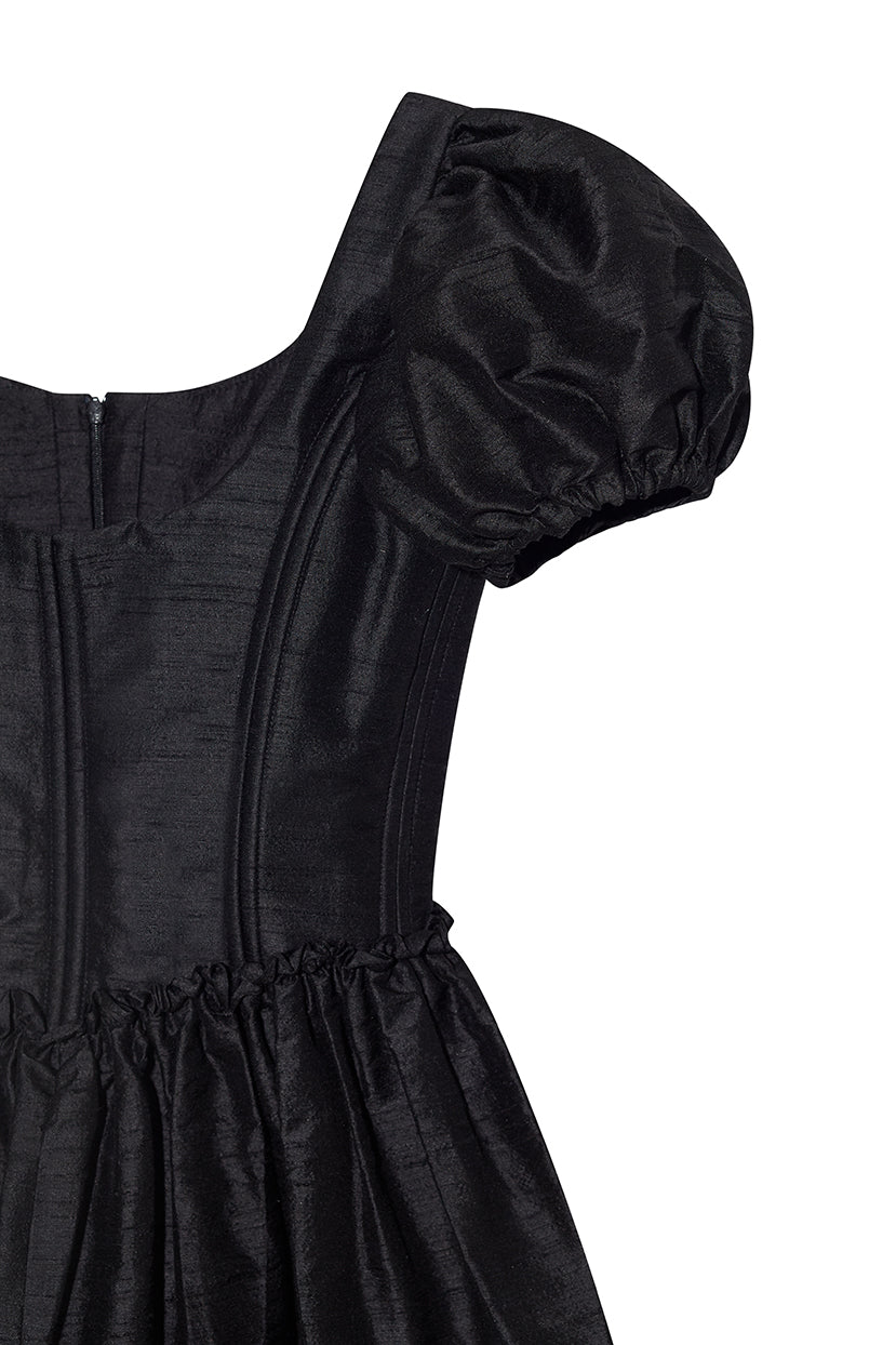 The Chloe Dress in Black Silk Dupioni