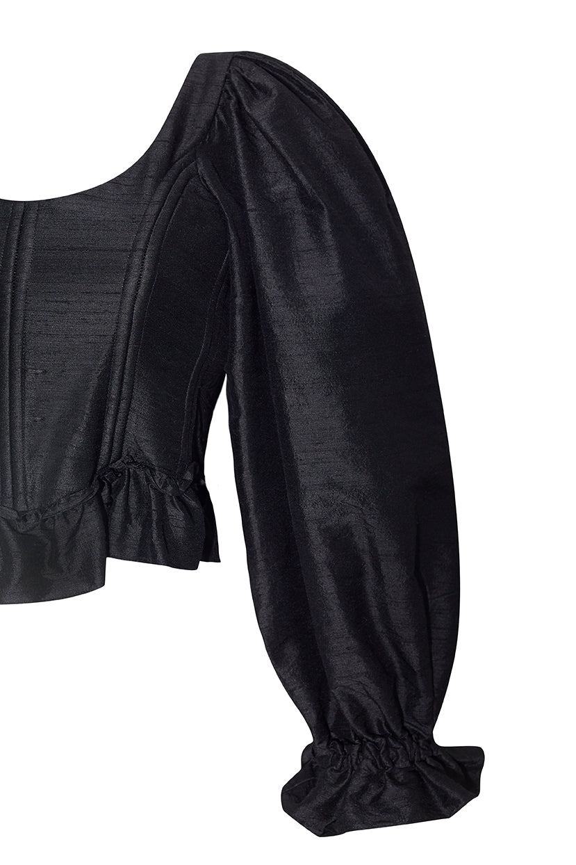 The Sofia Corset Top in Black Silk Dupioni