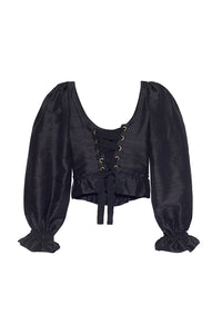 The Sofia Corset Top in Black Silk Dupioni