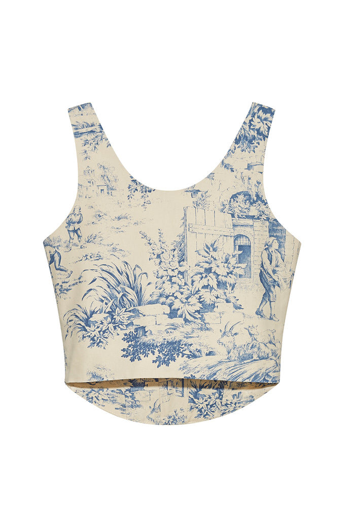 The Emma Corset Top in Blue Toile | Over The Moon