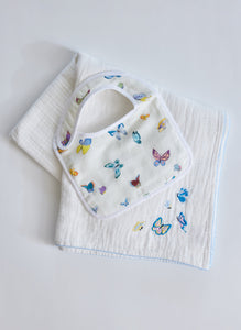 Madame Butterfly Bib and Embroidered Butterfly Shawl Blanket Set