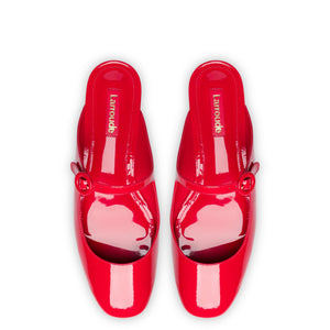 Blair Flat Mule in Scarlet Patent Leather
