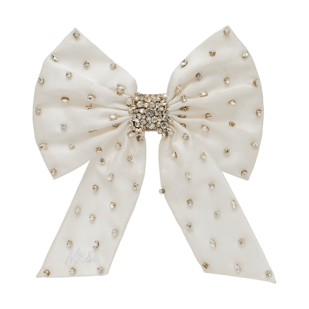 Mrs. Grace Crystal Bow Hair Clip in White