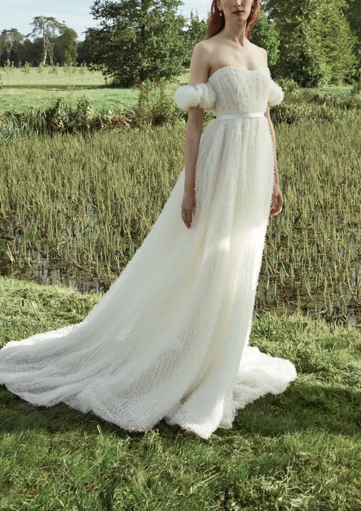 venus white dress Venus White Dotted Tulle Gown