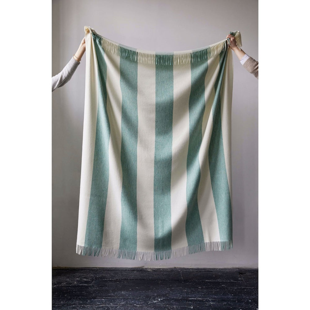 Issy Granger Green Striped Merino Wool Throw Blanket  Edit alt text