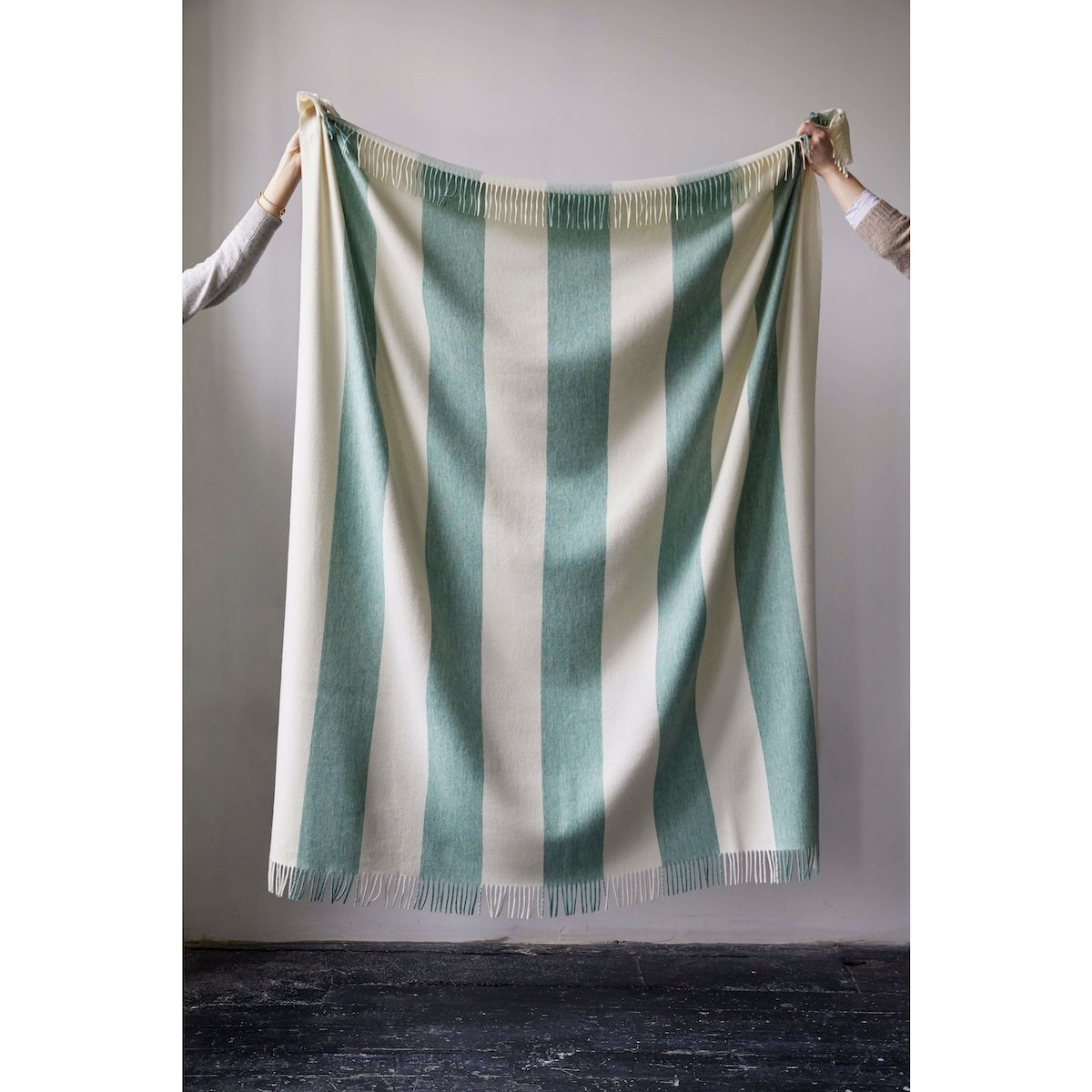 Issy Granger Green Striped Merino Wool Throw Blanket  Edit alt text